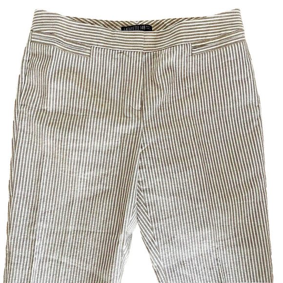 New Lafayette 148 Cotton Linen Textured Neutral Stripe Cropped Dress Pants 10 - Picture 3 of 10
